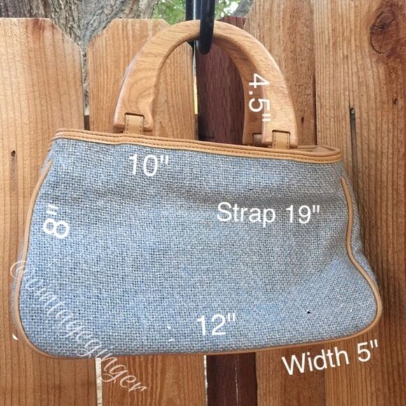 Tan and Sky Blue Tweed Satchel 10x12x8 - Picture 2 of 4